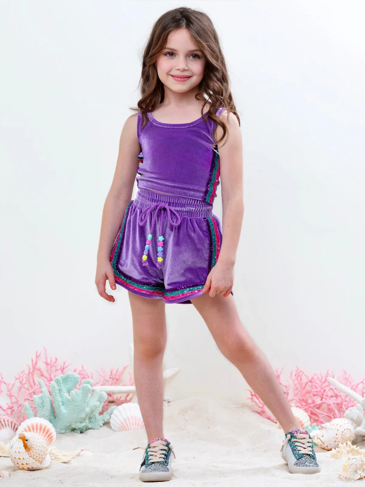 Image of Cosmic Mermaid Velour Top and Matching Short Set