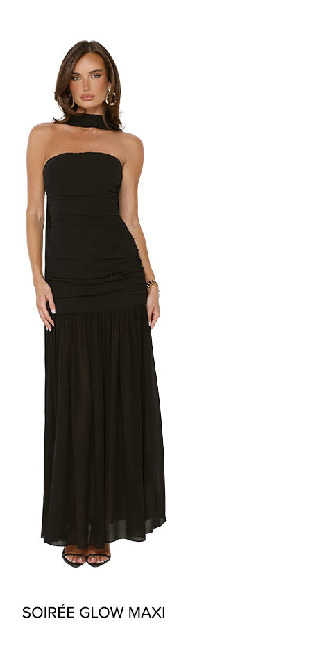 Soirée Glow Strapless Maxi Dress Black