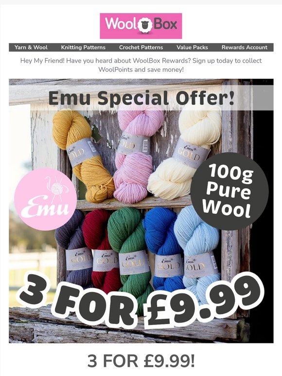 Now 3 For £9.99 Emu Gold Bluefaced Leicester ✨