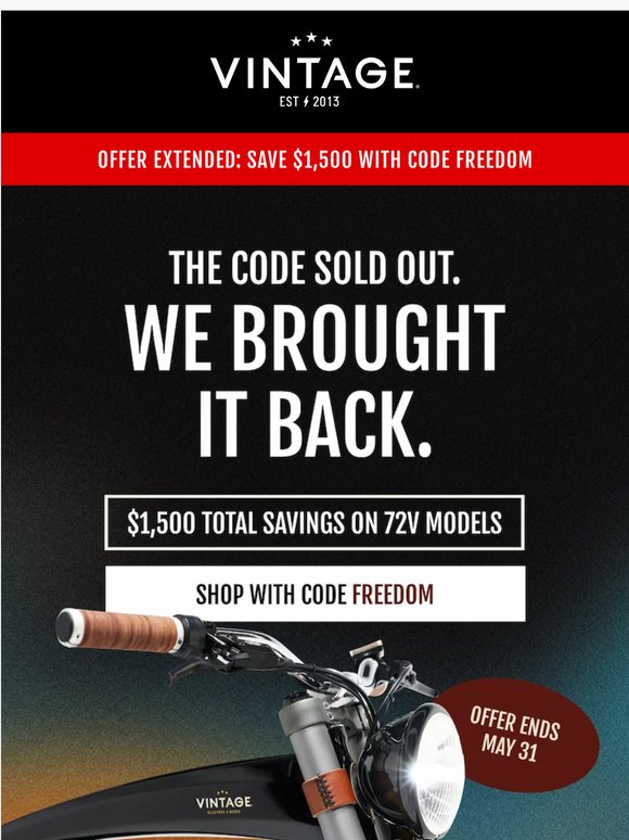 The FREEDOM code sold out. We brought it back.