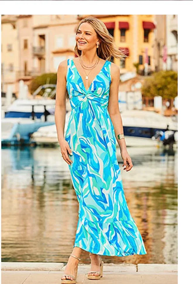 Oceana Blue Twist Front Maxi Dress