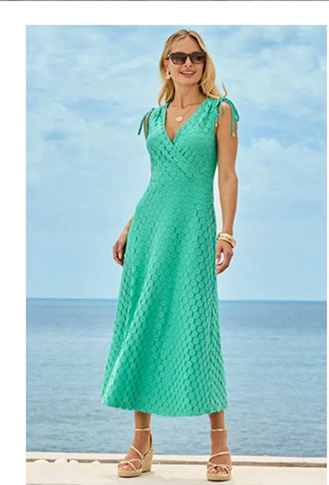 Green Crochet Tie Shoulder Midaxi Dress
