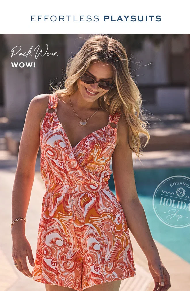 Orange Abstract Print Hoop Trim Wrap Playsuit
