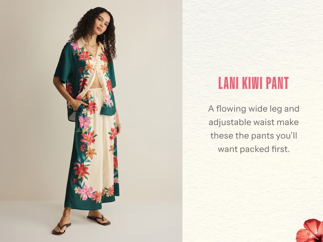 Kani Kiwi Pant | A flowing wide leg and adjustable waist make these the pants you’ll want packed first.