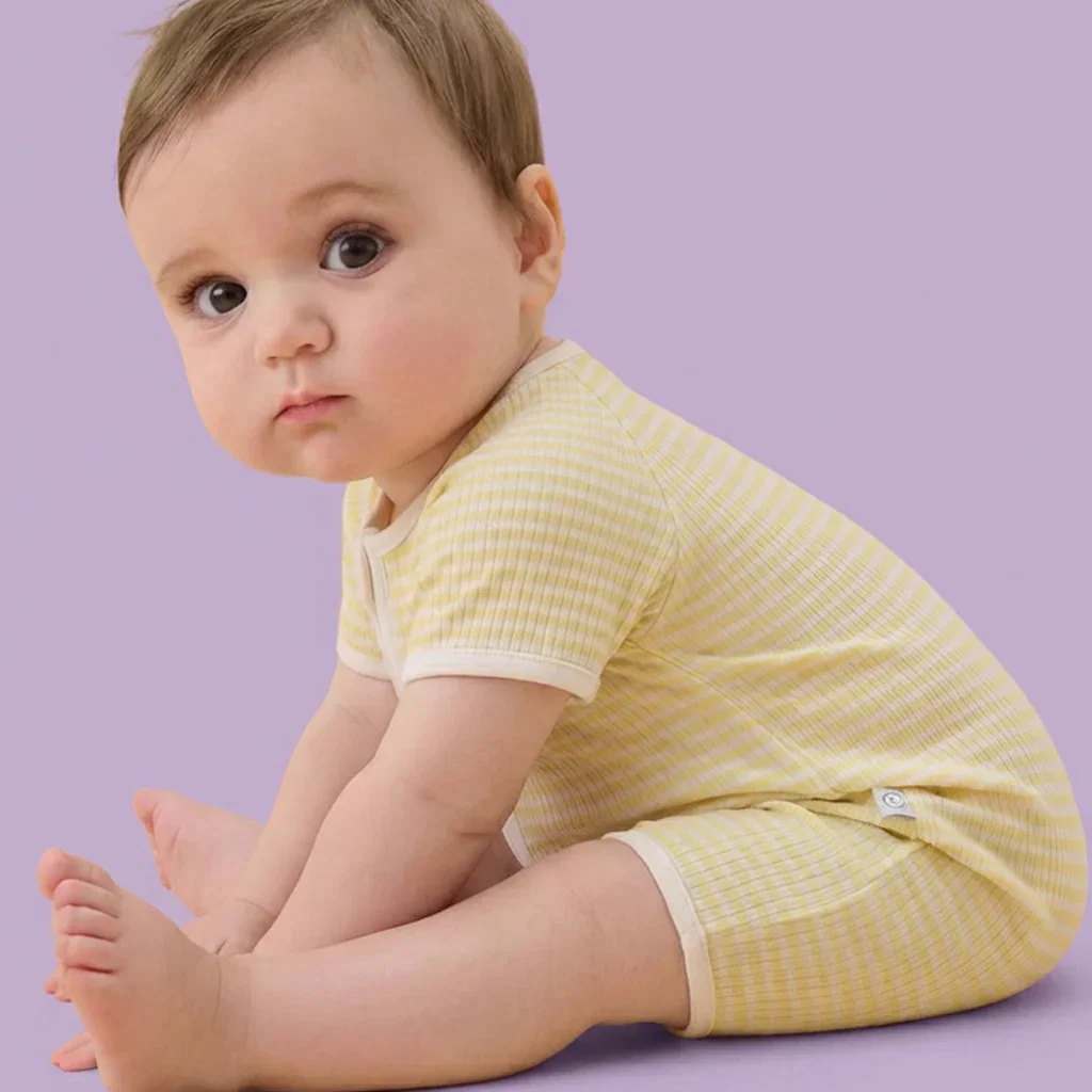 Image of Yellow Stripe Ribbed Summer Sleepsuit