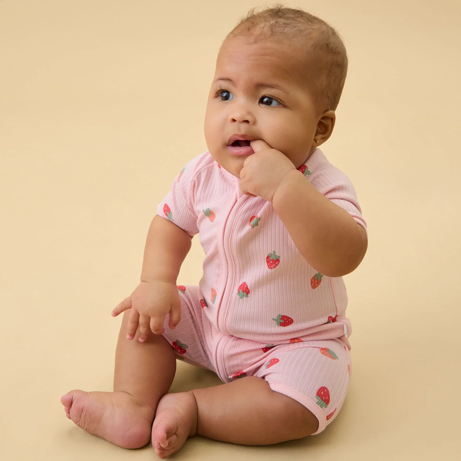 Image of Strawberry Fields Ribbed Summer Sleepsuit