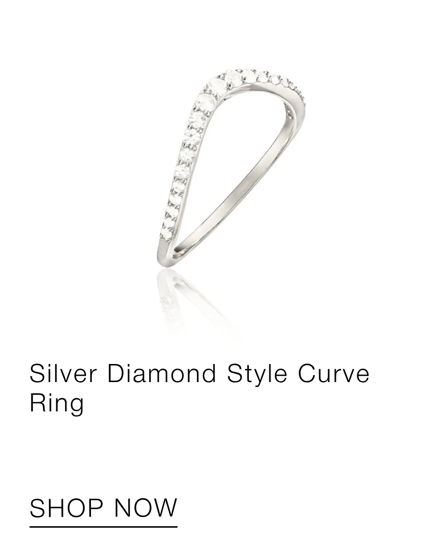 Silver Diamond Style Curve Ring