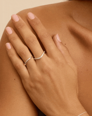 Silver Diamond Style Curve Ring