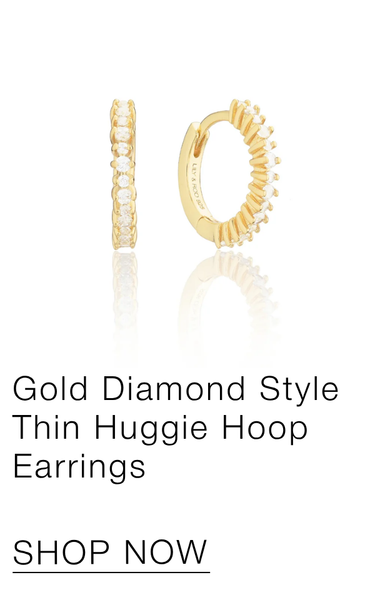 Gold Diamond Style Thin Huggie Hoop Earrings