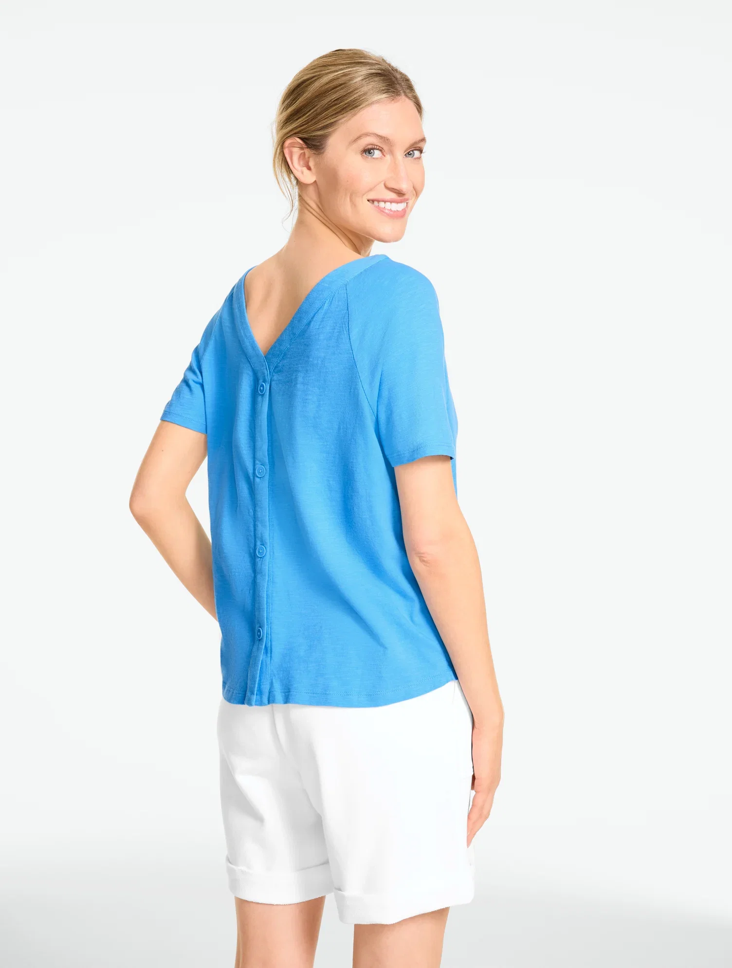 Image of Button Back Crewneck Slub Tee