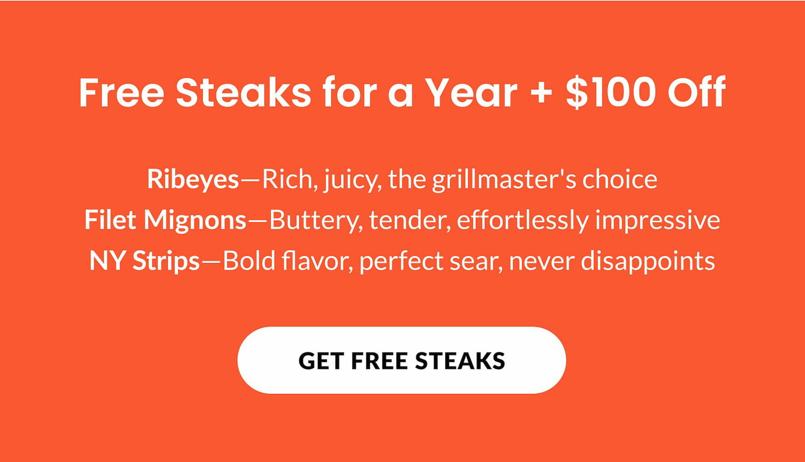 Free Steaks for a Year + $100 OFF | GET FREE STEAKS