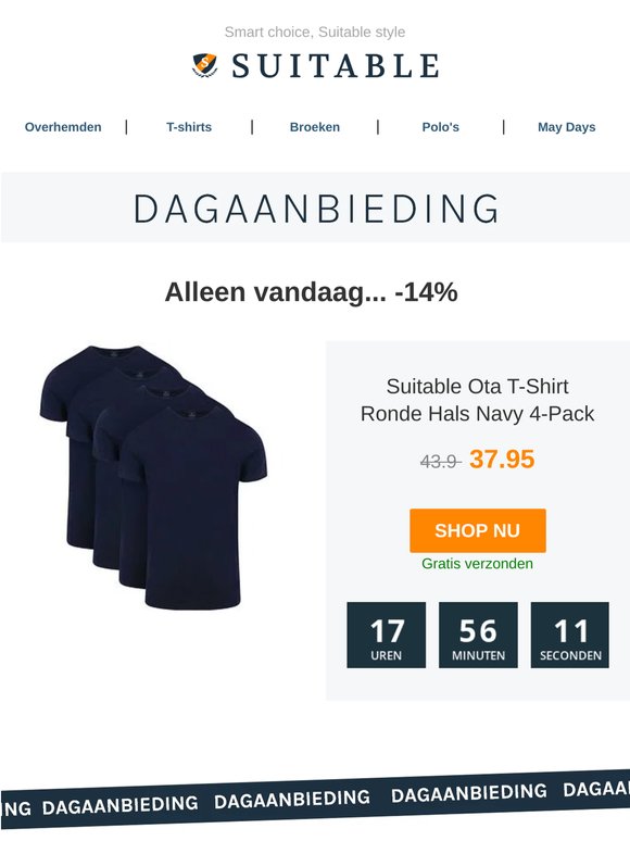 Alleen vandaag: Suitable Ota T-Shirt Ronde Hals Navy 4-Pack
