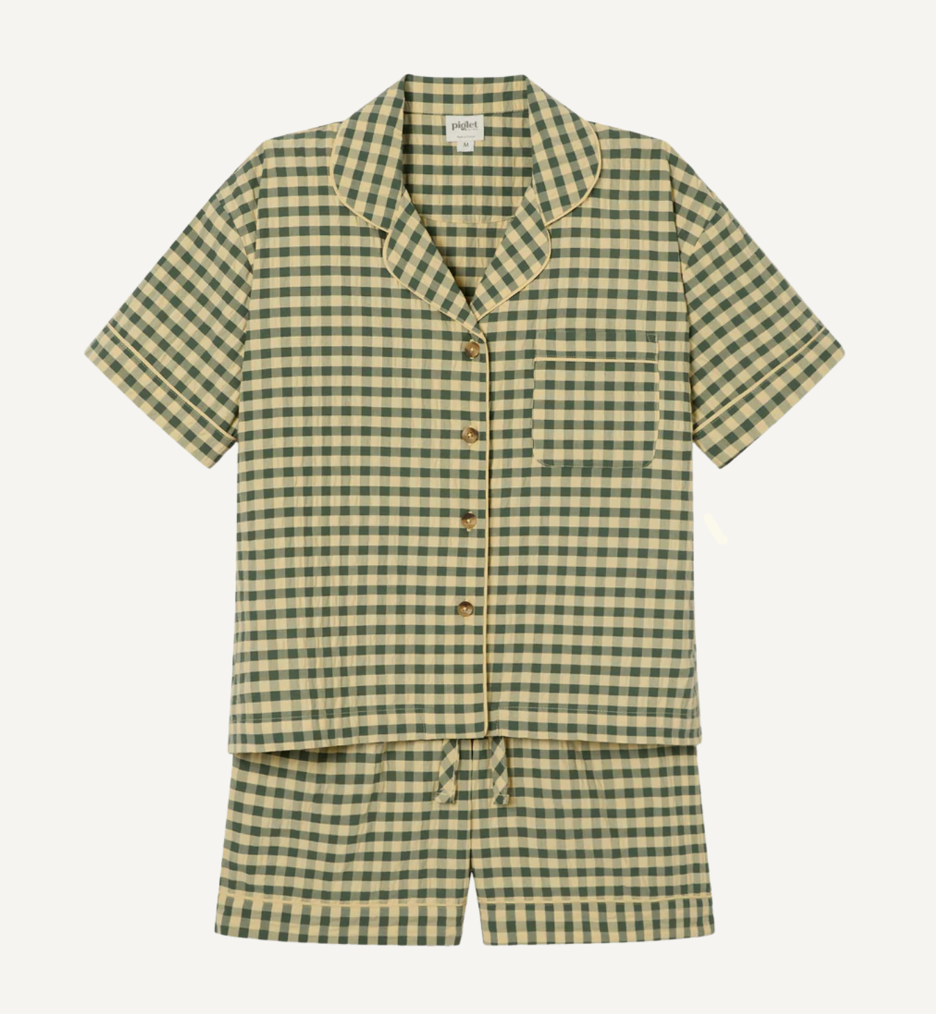 Elm Green & Butter Yellow Gingham Cotton Shorts Set