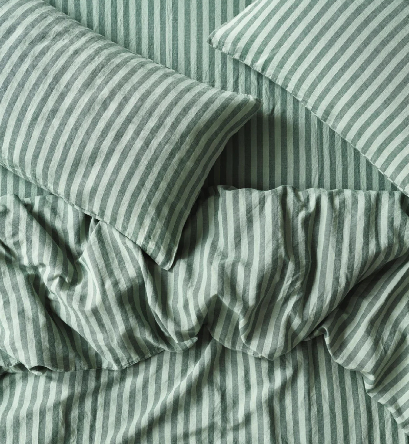 Pine Green Pembroke Stripe 100% Linen Duvet Cover 