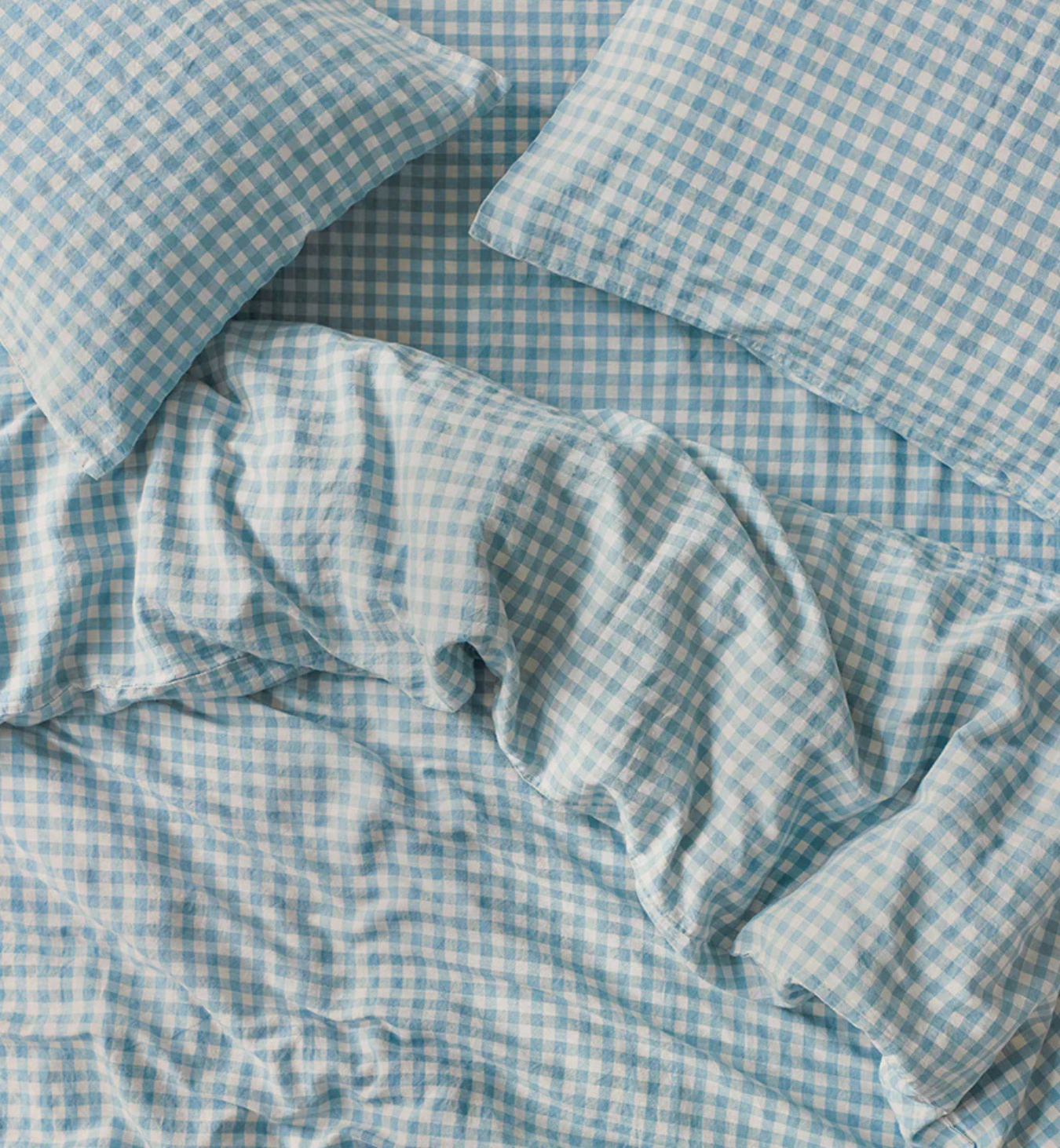 Warm Blue Gingham 100% Linen Duvet Cover