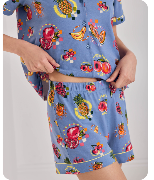 Organic Cotton Fruit Party Print Button Up Short Pyjama Set