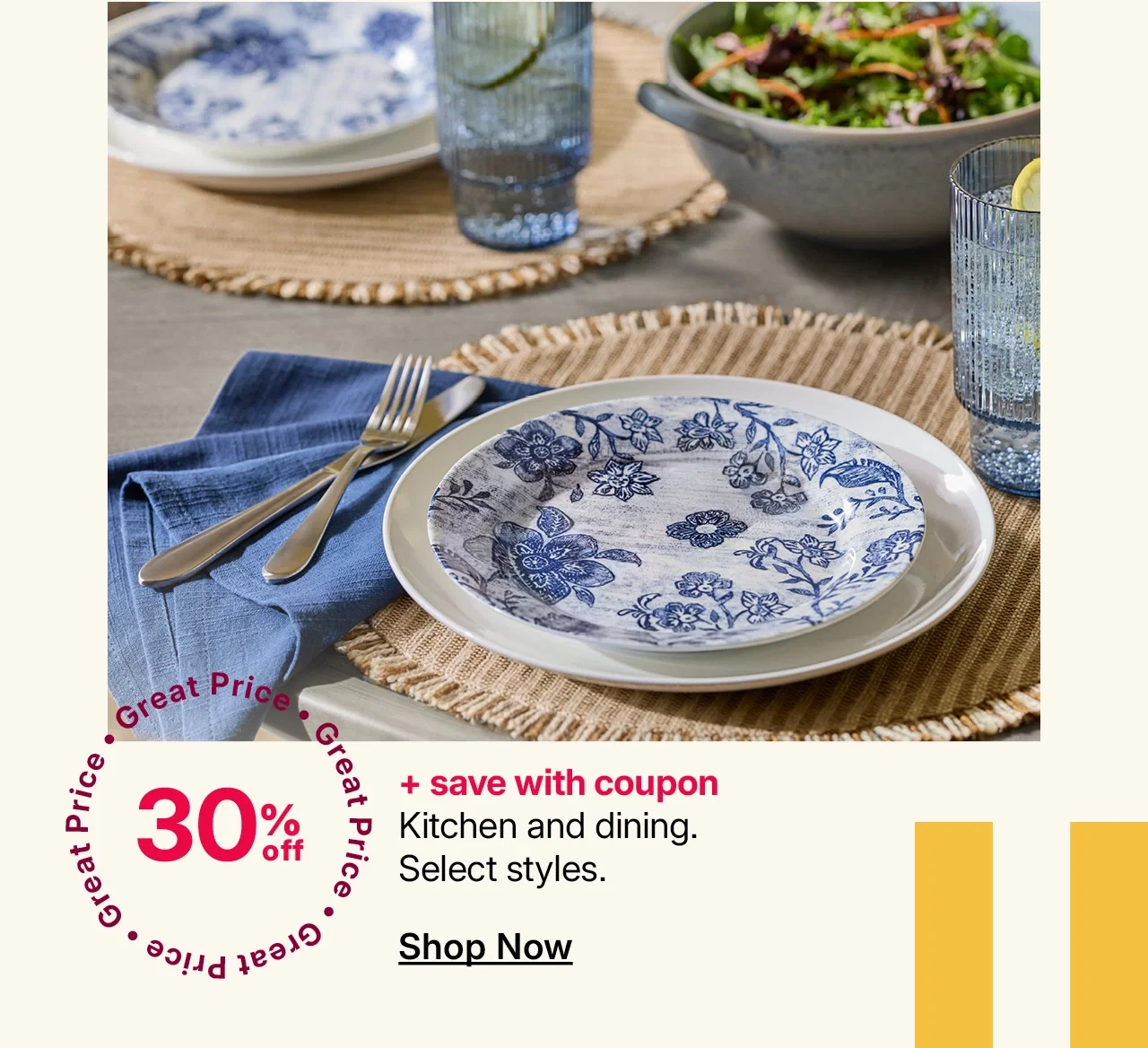30% off kitchen and dining