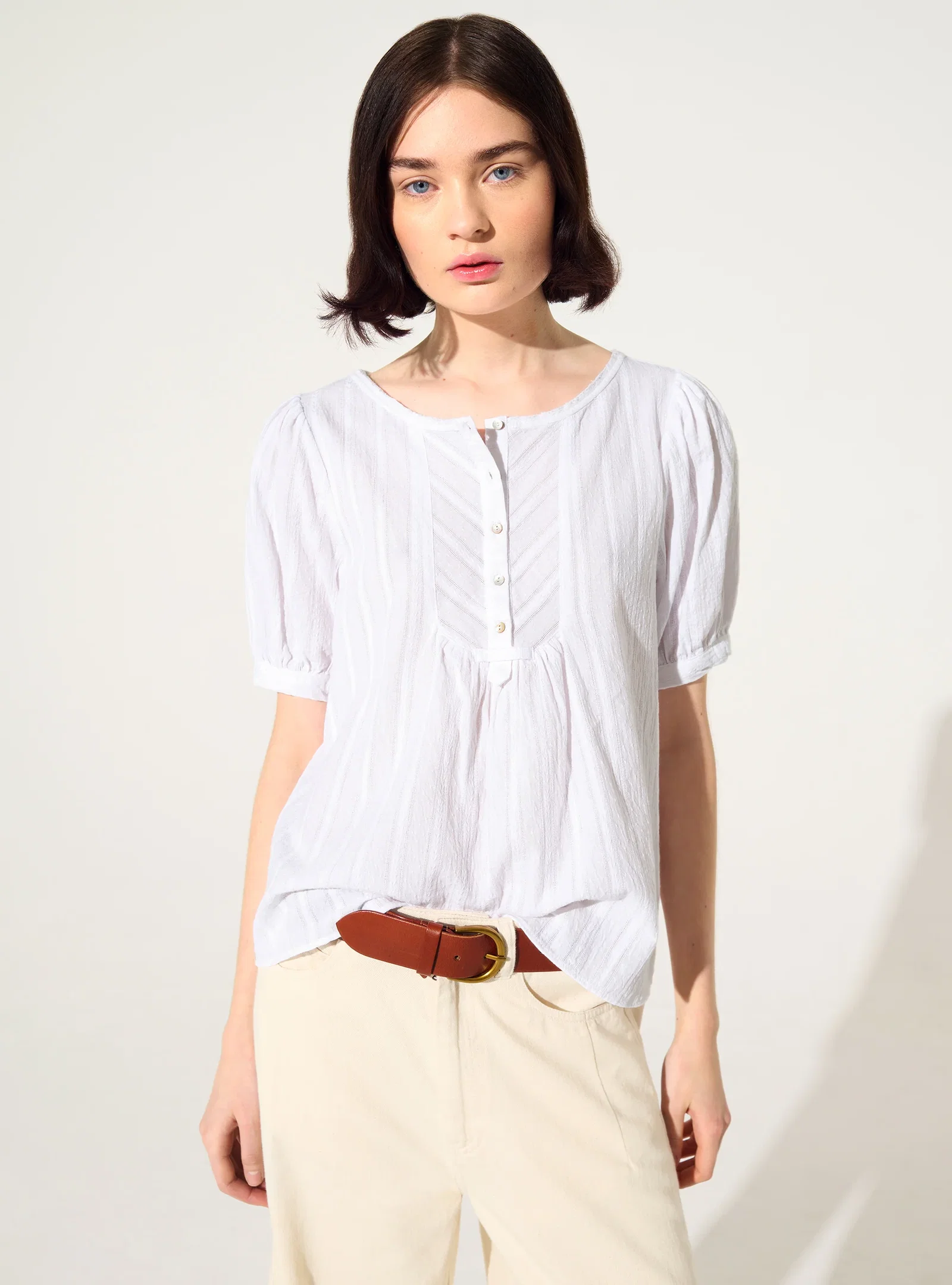 Image of Blouse ample en coton blanc