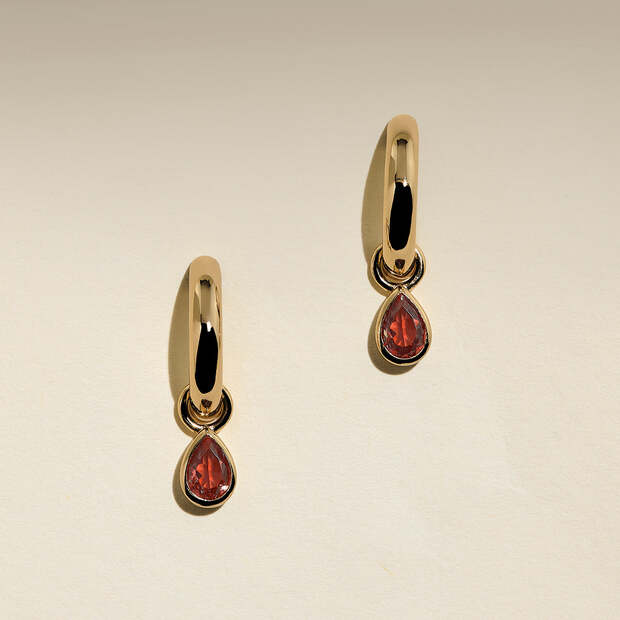 Sunset Pear Charm Hoops in Gold