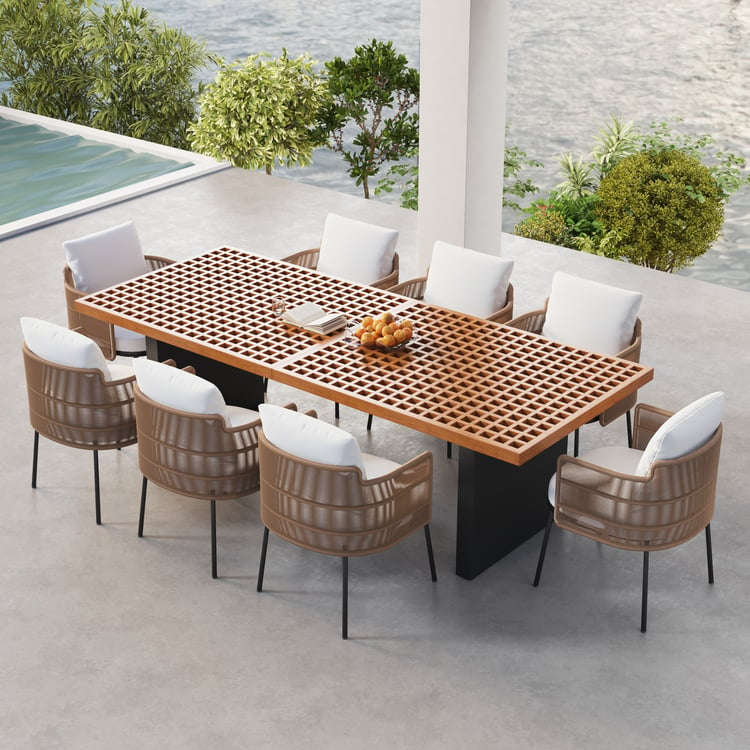 Grida 9-Piece Outdoor Teak & Resin Rattan Rectangular Dining Set with 8 Chairs