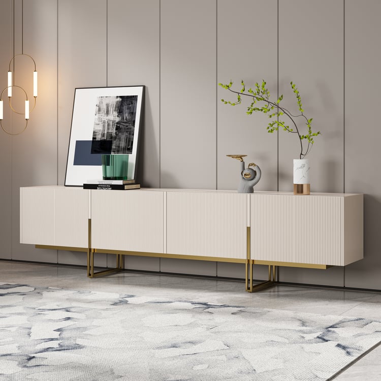 Grovyn 94" Sintered Stone Top Fluted TV Stand with Spacious Cabinets