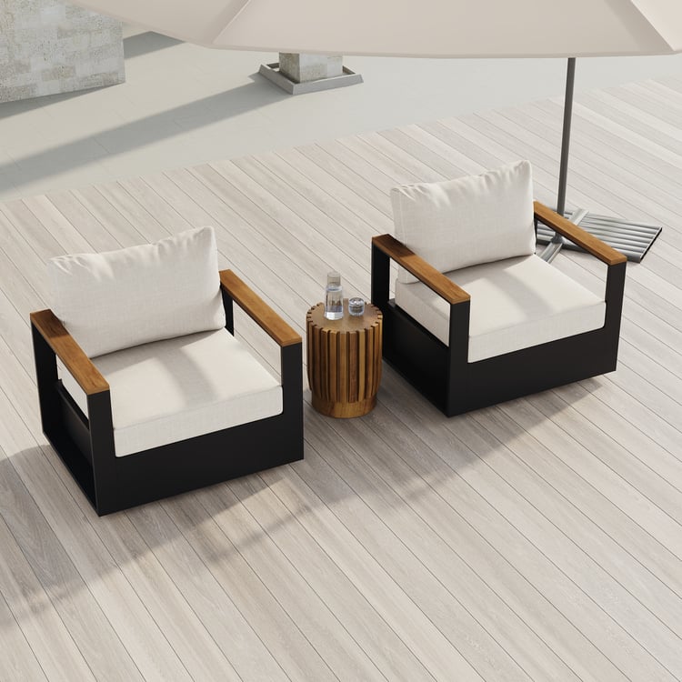 Tevara Outdoor Teak & Aluminum Swivel Lounge Chair in White