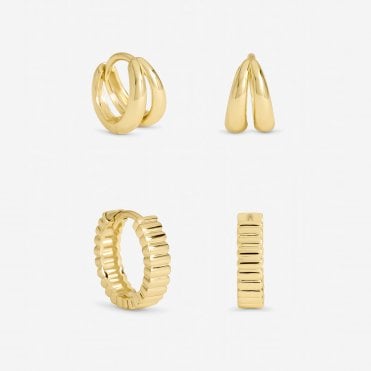 Inicio Gold Plated Textured Hoop Earrings - Pack of 2 - Gift Pouch