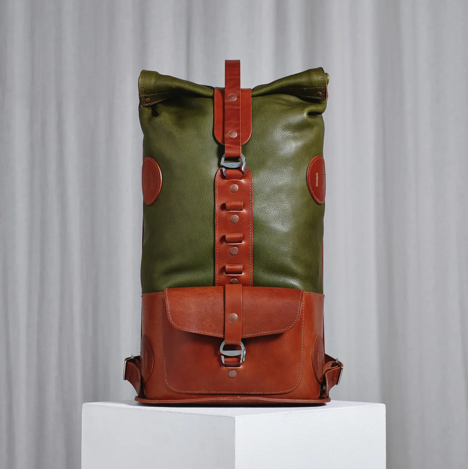 Image of Pre-order – Fold Top Olive & Brown – Leather Backpack