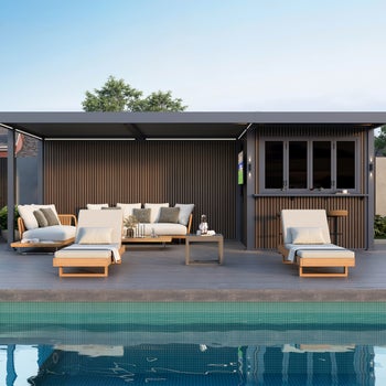 Paragon Riviera 12' x 24' Louvered Lounge Backyard Entertainment Cabana and Bar
