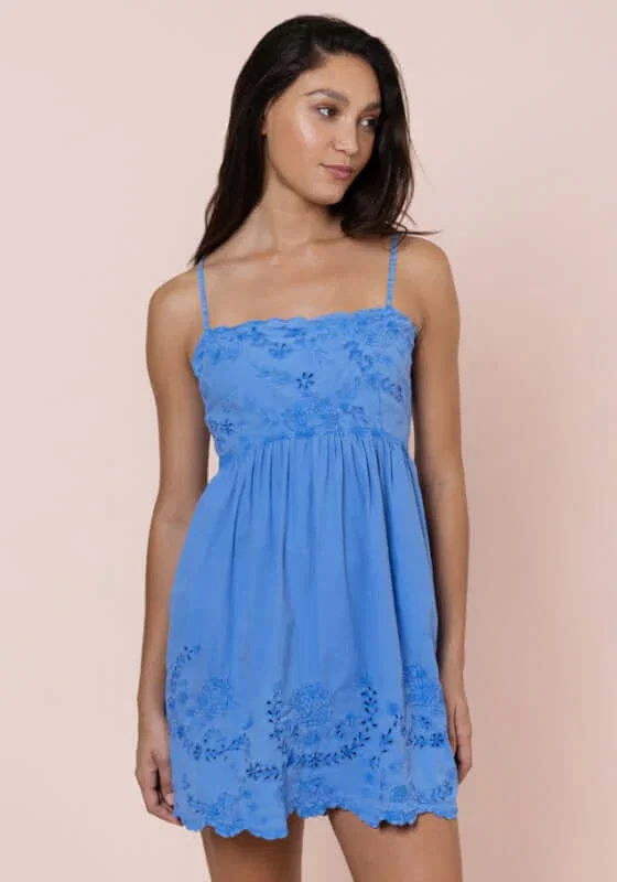 Image of Poplin Tie Back Dress Ocean Blue