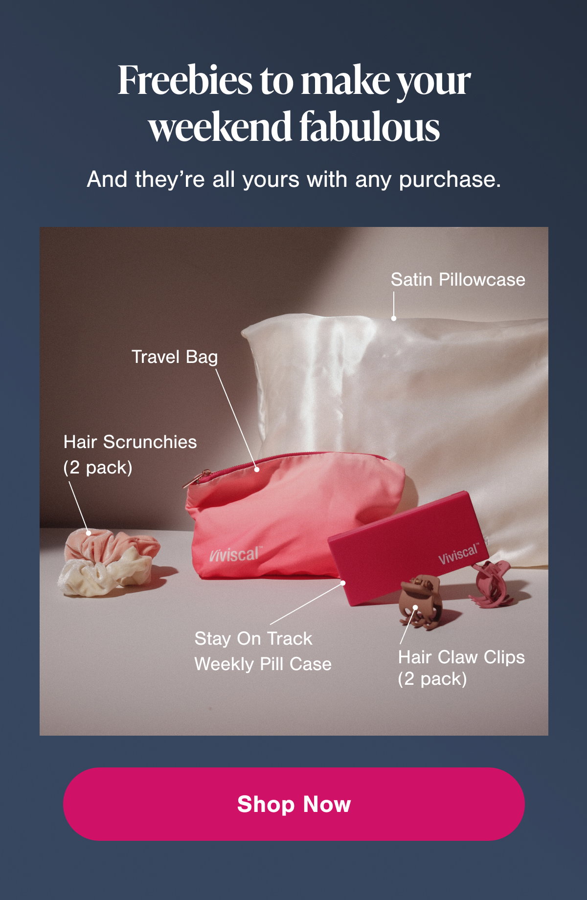 Satin Pillowcase, travel Bag, Hair claw clips, stay on Track Weekly Pill case and hair claw clips