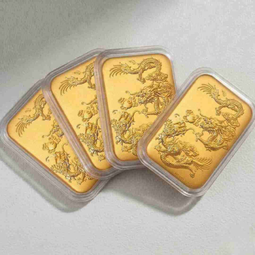 Image of Set of Four 24K Yellow Gold (99.99% Gold Purity) Essential Majestic Dual Dragon