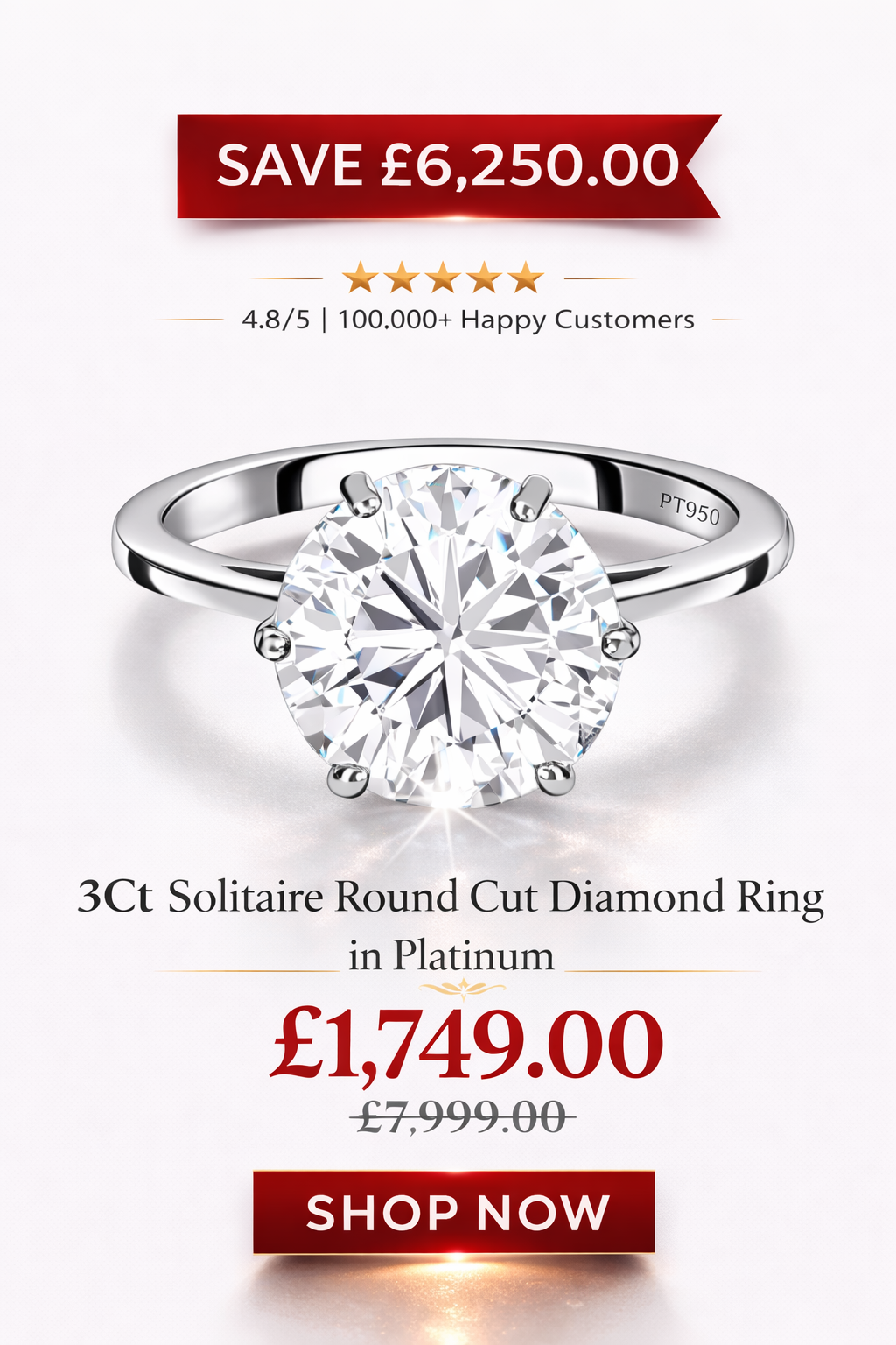  3Ct Solitaire Diamond Ring