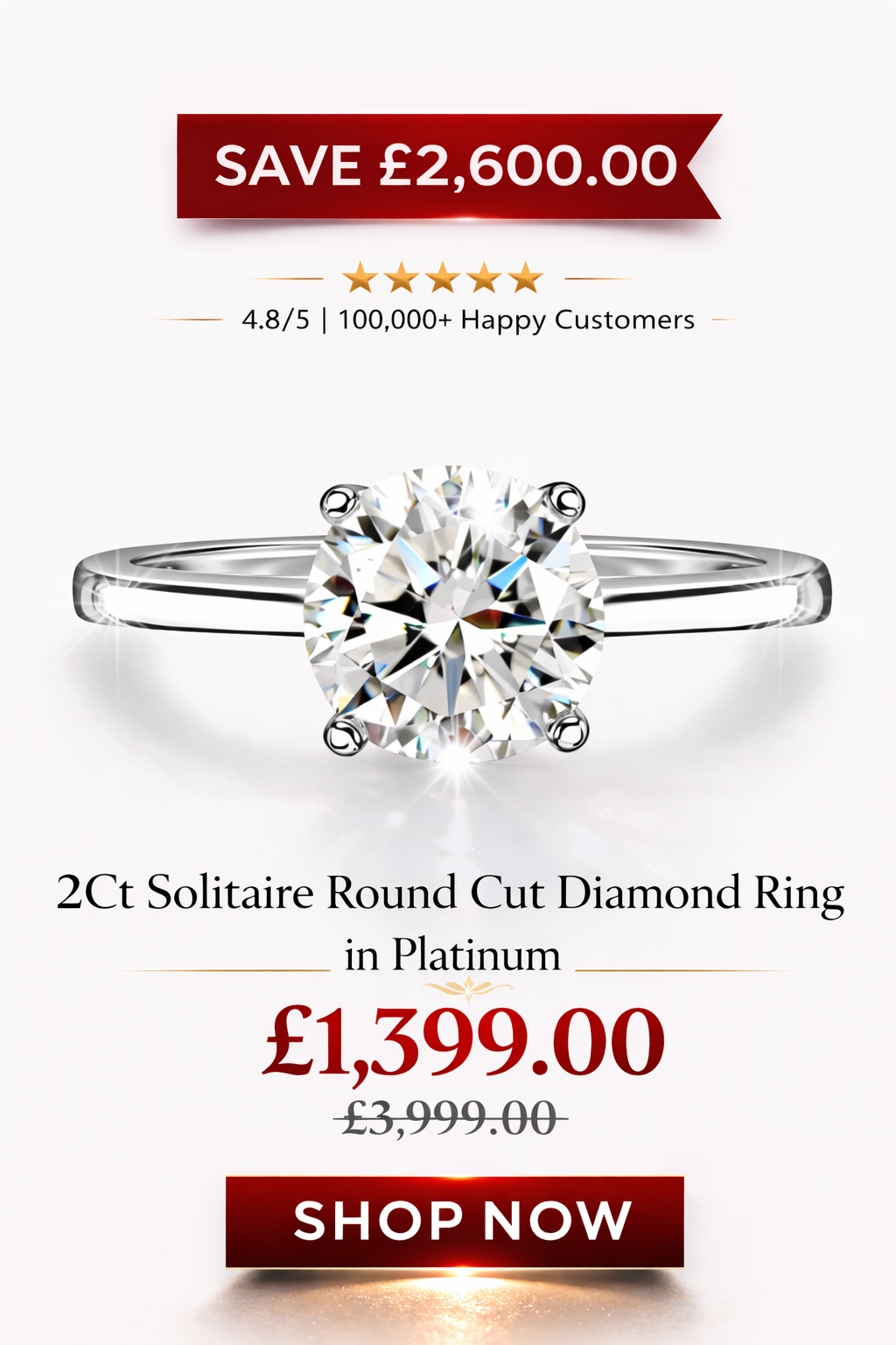 Versa 2Ct Solitaire Round Cut Diamond Ring in Platinum