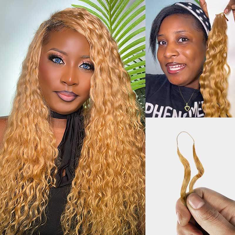 CLEARANCE SALE| #Honey Blonde 27 Water Wave Feather Human Hair Extensions