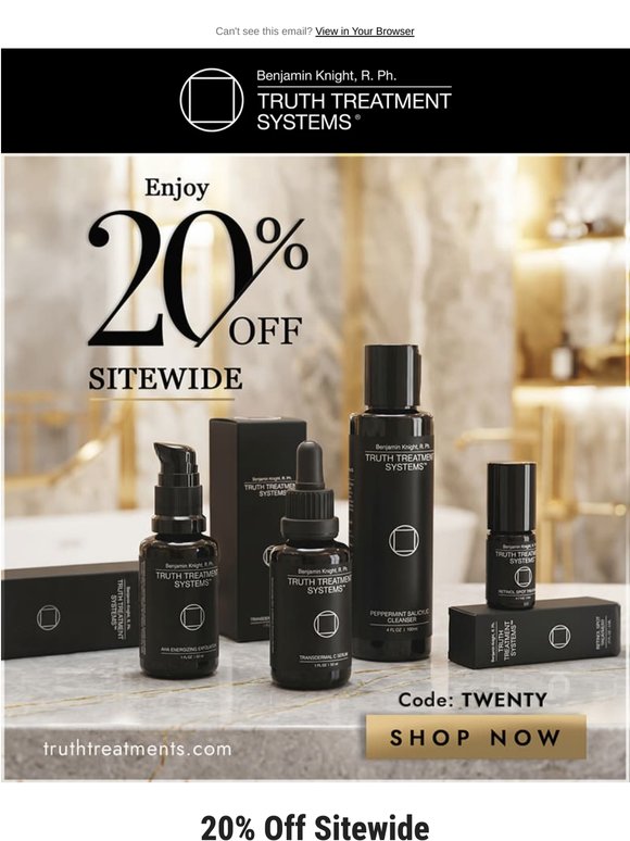 20% off pharmacist-formulated skincare. Through May 31.