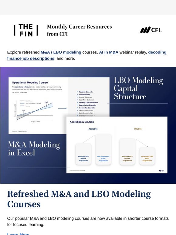 The Fin: Fresh Picks—AI 3-Statement Modeling, AI in M&A & New Course Drops