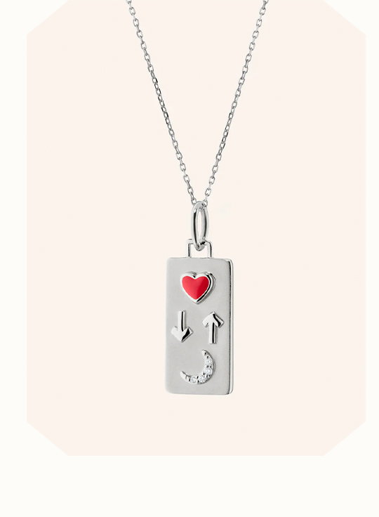 "Love You To the Moon and Back" Necklace with Red Enamel and White Sapphires