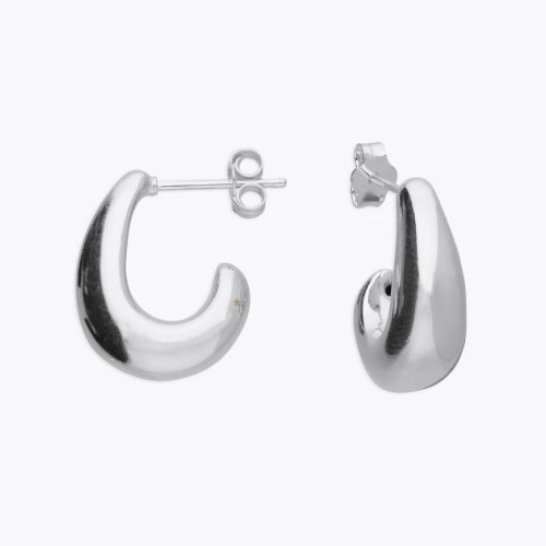 Sterling Silver Polished J Shaped Hoop Stud Earrings