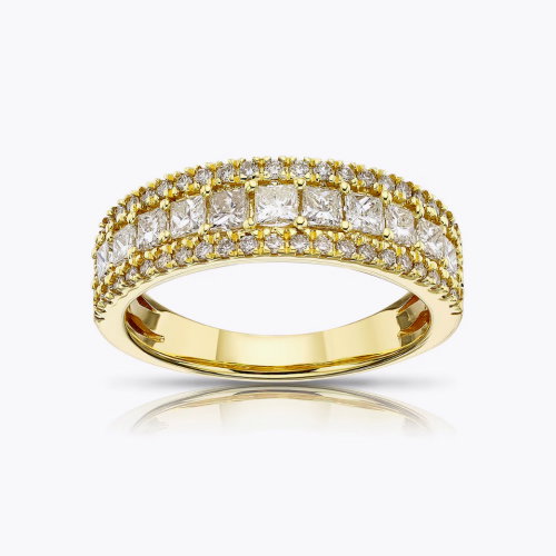18ct Yellow Gold Three Row Eternity 1ct Diamond Ring