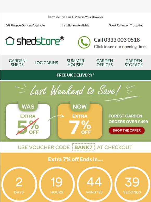 Offer ending soon - Extra 7% off Forest orders