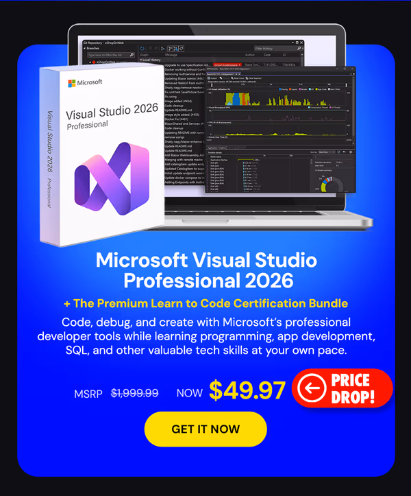 Microsoft Visual Studio Professional 2026 + The Premium Learn to Code Certification Bundle