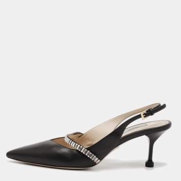Size 39 Black Leather Crystal 