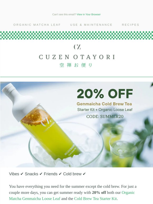 Last chance for 20% off Genmaicha
