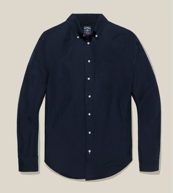 A product shot of a Bills Khakis Cotton Linen Shirt – Standard Fit - Navy