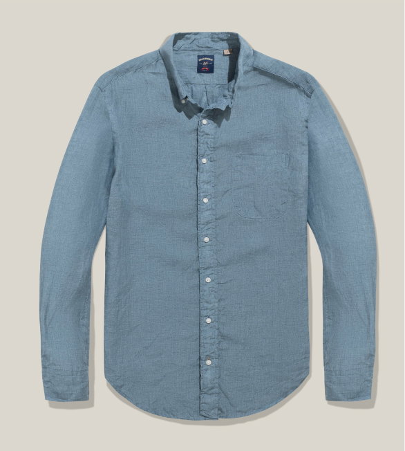 A product shot of a Bills Khakis Linen Shirt – Standard Fit Blue