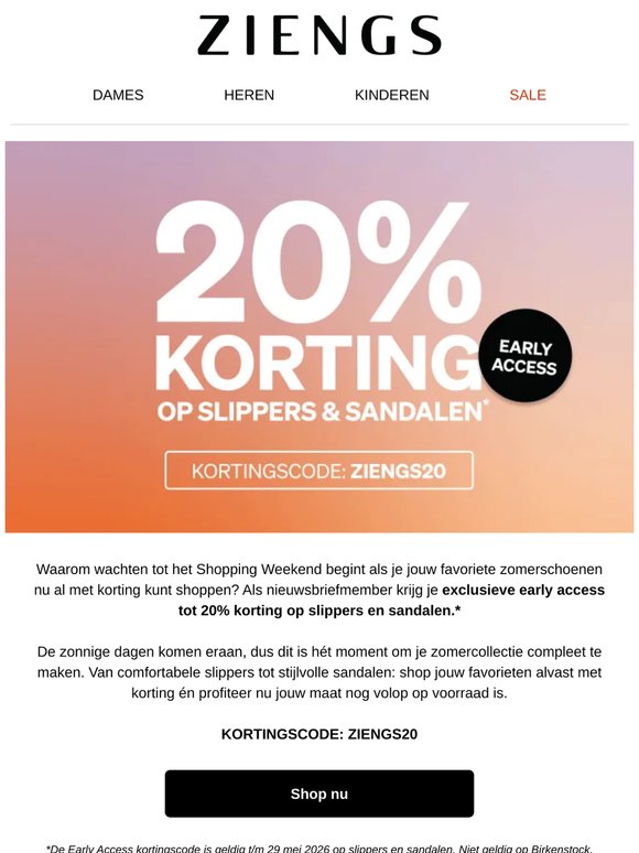 Early Access: 20% korting op slippers & sandalen!
