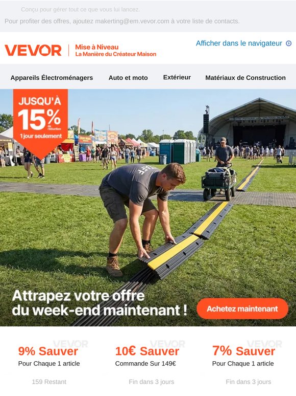 Soldes du week-end. Équipement pro.