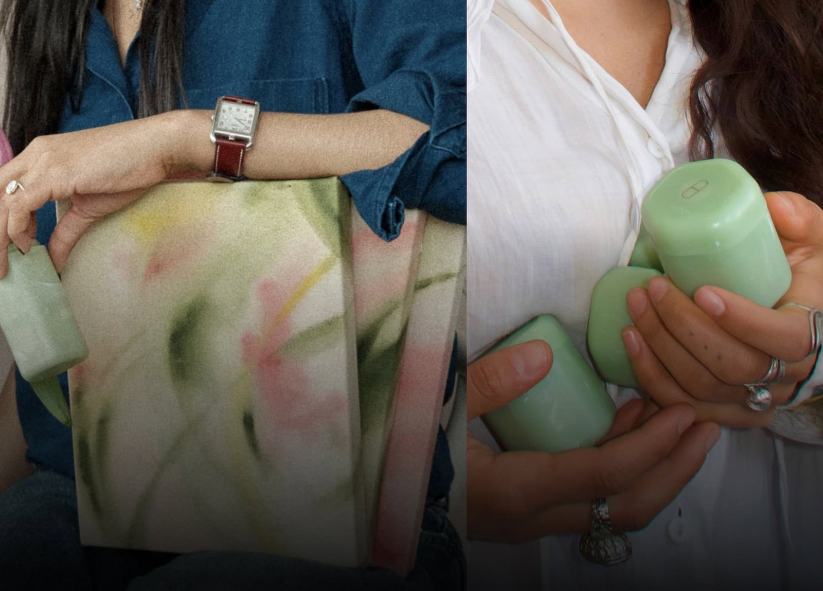 Click to shop the Jade Collection. Image of women holding Jade Capsules
