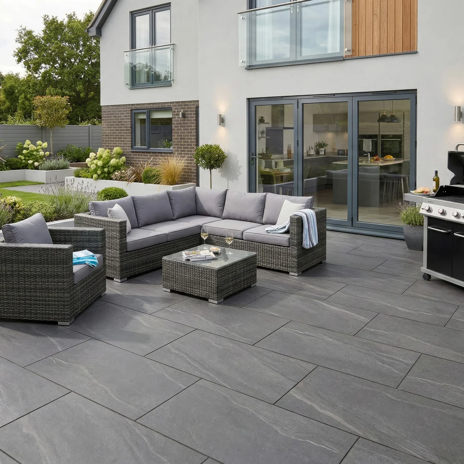 Image of Nuova Anthracite Stone Effect Matt Porcelain Outdoor Slab Tile